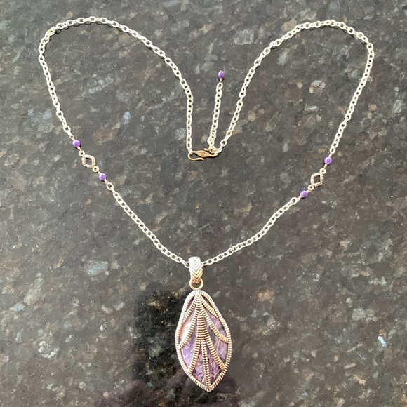 Studio Barse Brass and Charoite Pendant on adjustable brass chain